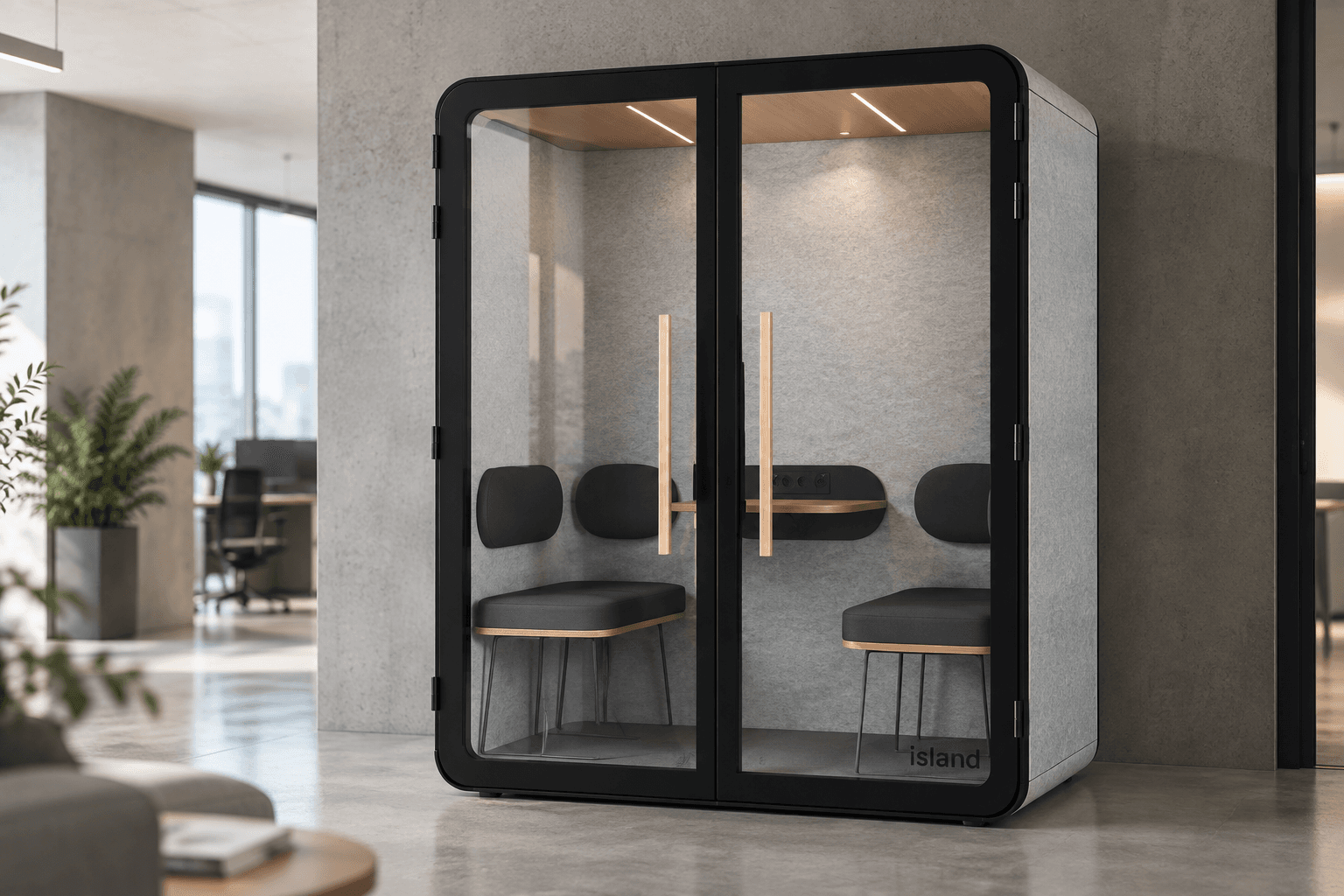 Cabina acústica doble en un espacio de trabajo